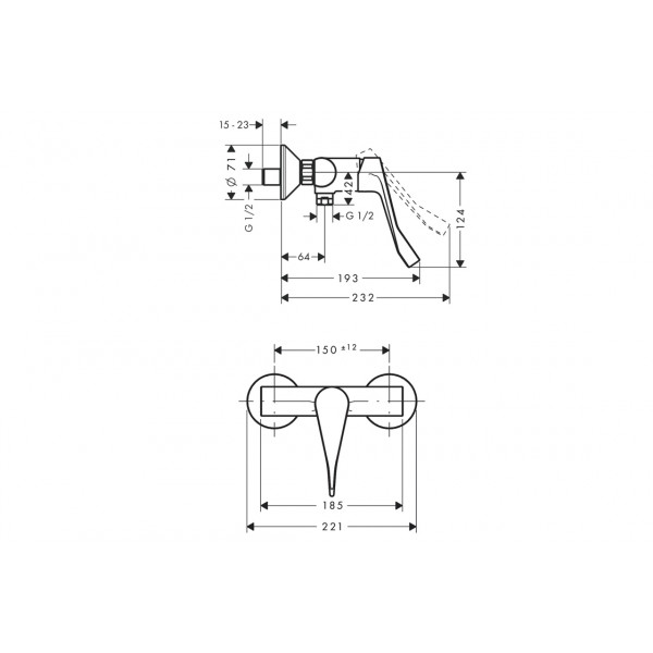 Смеситель для умывальника Hansgrohe Focus Care 121 для душа с удлиненной ручкой, настенный, хром (31916000)