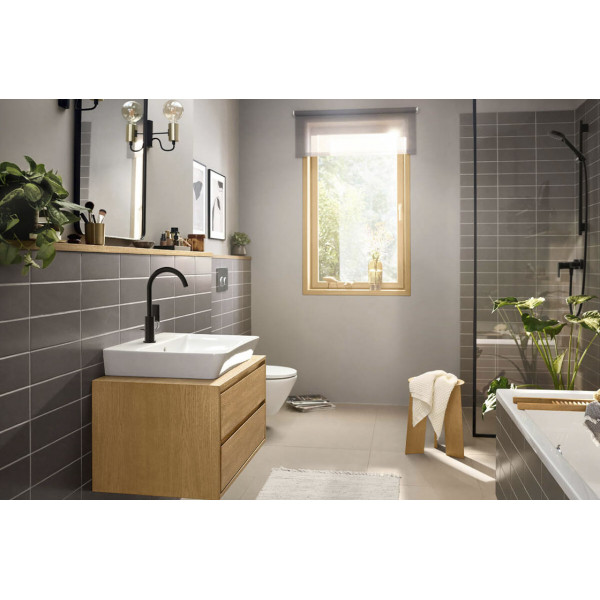 Змішувач для умивальника Hansgrohe Rebris E 210 для умивальника рухомий носик, з донним клапаном pop-up, чорний (72576670)