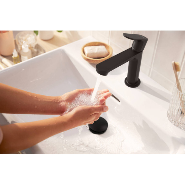 Смеситель для умывальника Hansgrohe Rebris S 110 Coolstart EcoSmart+ для умывальника с донным клапаном pop-up, черный (72588670)