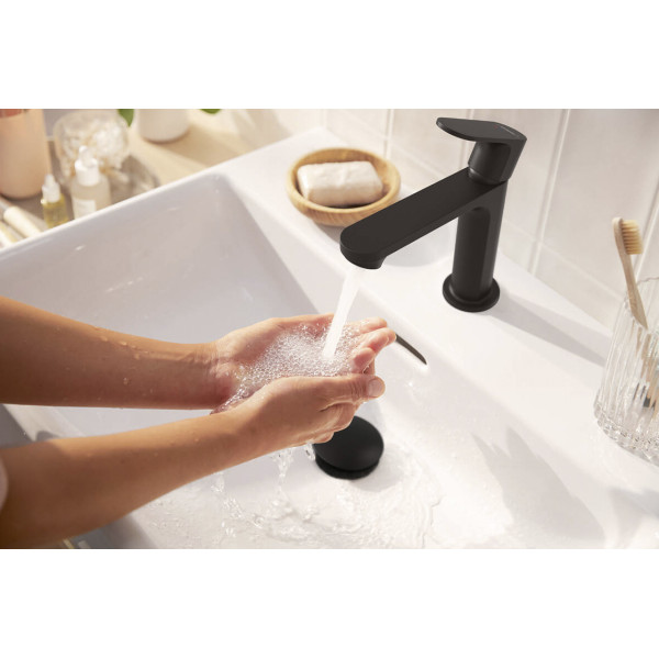 Смеситель для умывальника Hansgrohe Rebris S 110 Coolstart для умывальника с донным клапаном pop-up, черный (72519670)