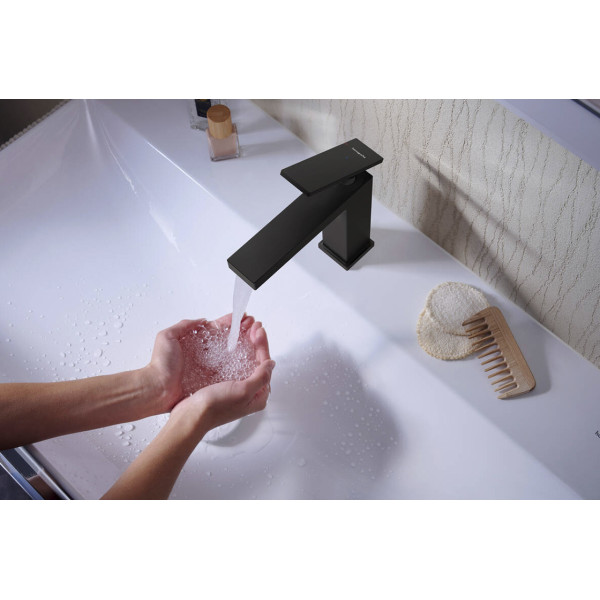 Смеситель для умывальника Hansgrohe Tecturis E 110 CoolStart EcoSmart+ для умывальника без донного клапана, черный (73012670)