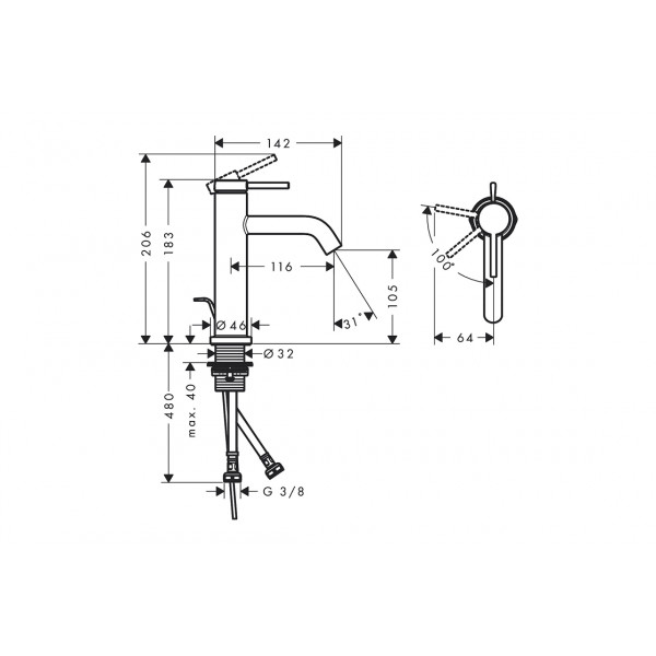 Смеситель для умывальника Hansgrohe Tecturis S 110 CoolStart, черный хром (73314340)
