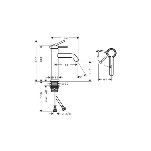 Смеситель для умывальника Hansgrohe Tecturis S 110 CoolStart для умывальника без донного клапана, хром (73312000)