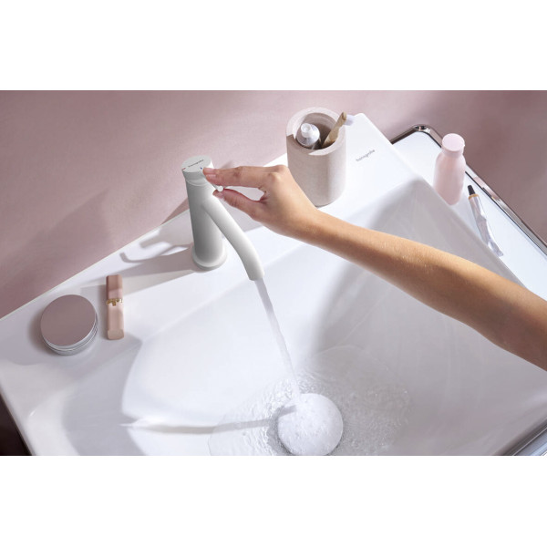 Змішувач для умивальника Hansgrohe Tecturis S 110 CoolStart для умивальника без донного клапана, білий (73312700)
