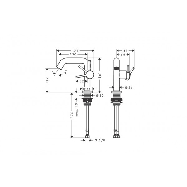 Смеситель для умывальника Hansgrohe Tecturis S 110 Fine CoolStart, черный (73320670)