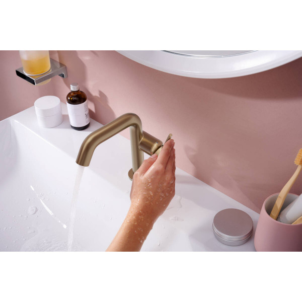 Смеситель для умывальника Hansgrohe Tecturis S 110 Fine CoolStart для умывальника с донным клапаном pop-up, бронзовый (73323140)