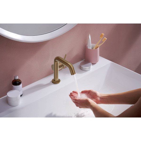 Смеситель для умывальника Hansgrohe Tecturis S 110 Fine CoolStart для умывальника с донным клапаном pop-up, бронзовый (73323140)