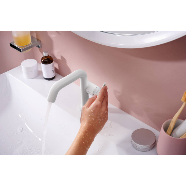 Смеситель для умывальника Hansgrohe Tecturis S 110 Fine CoolStart для умывальника с донным клапаном pop-up, белый (73323700)