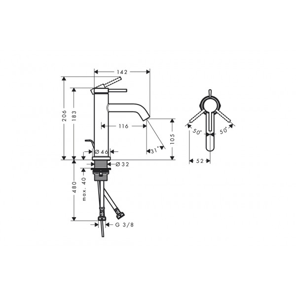 Смеситель для умывальника Hansgrohe Tecturis S 110, черный хром (73310340)