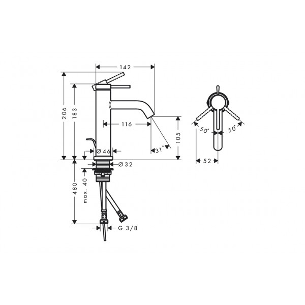 Смеситель для умывальника Hansgrohe Tecturis S 110, бронзовый (73310140)