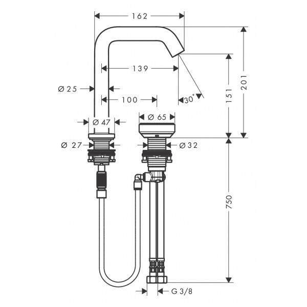 Змішувач для умивальника Hansgrohe Tecturis S 150 CoolStart на 2 отвори, білий (73353700)
