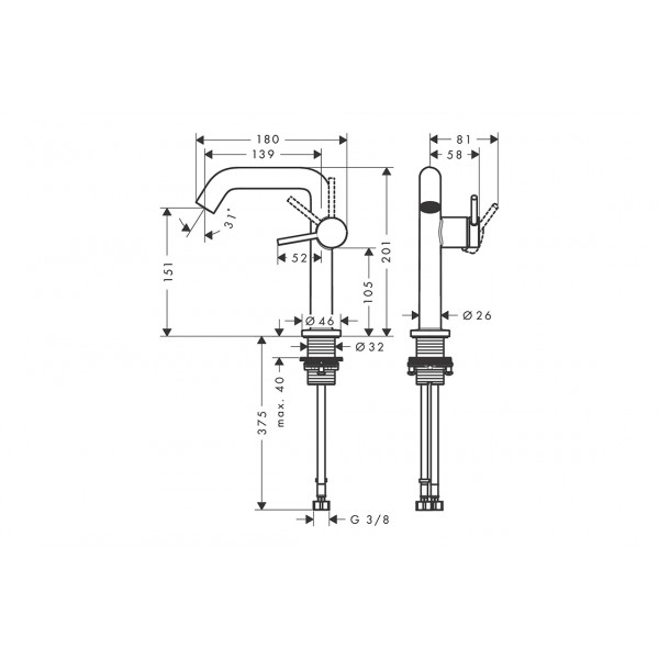 Смеситель для раковины Hansgrohe Tecturis S 150 Fine CoolStart, черный хром (73340340)