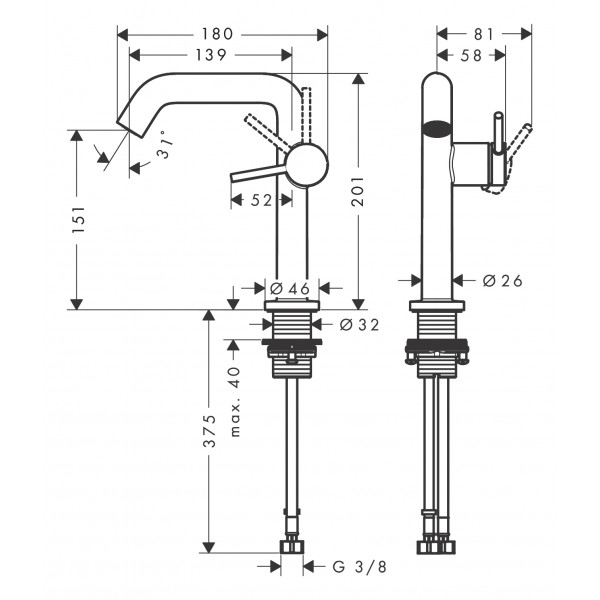 Смеситель для умывальника Hansgrohe Tecturis S 150 Fine CoolStart, хром (73340000)