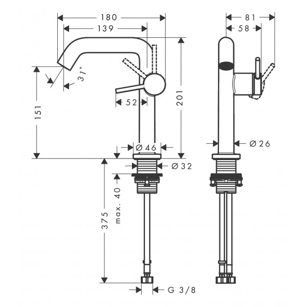 Змішувач для умивальника Hansgrohe Tecturis S 150 Fine CoolStart, чорний (73340670)