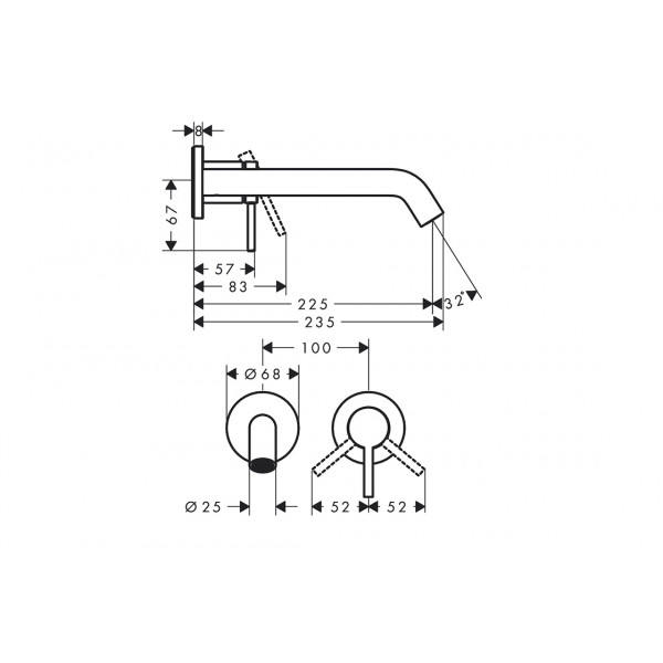 Смеситель для умывальника Hansgrohe Tecturis S 225 для умывальника со стены, черный хром (73351340)