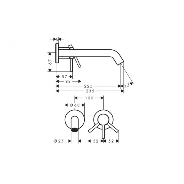 Смеситель для умывальника Hansgrohe Tecturis S 225 для умывальника со стены, белый (73351700)