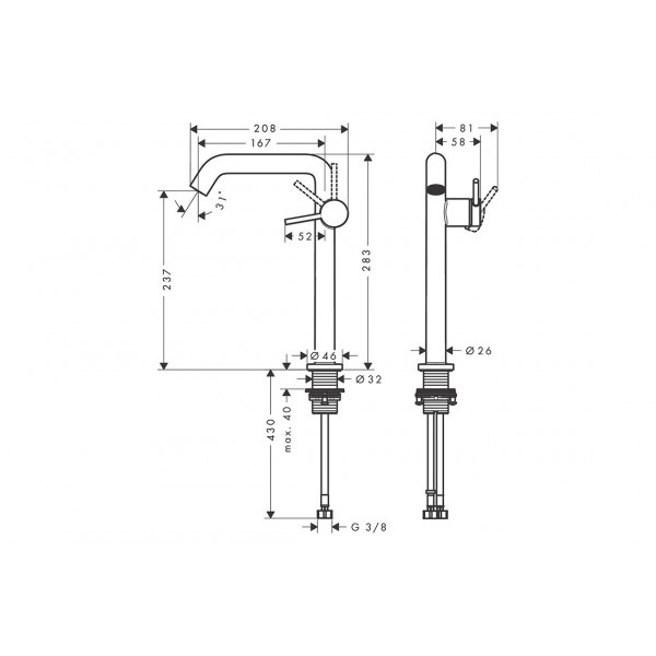 Смеситель для умывальника Hansgrohe Tecturis S 240 Fine CoolStart для умывальника с д/к Push-Open, бронзовый (73373140)