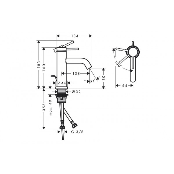 Смеситель для умывальника Hansgrohe Tecturis S 80 CoolStart, бронзовый (73305140)