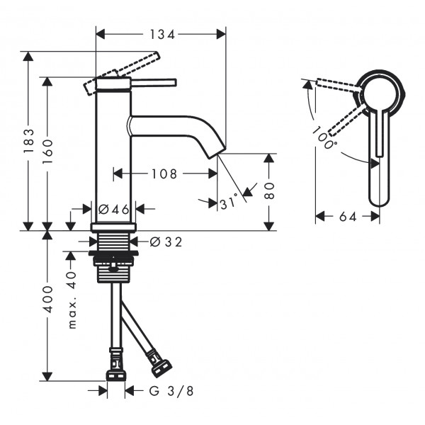 Смеситель для умывальника Hansgrohe Tecturis S 80 CoolStart, черный (73302670)