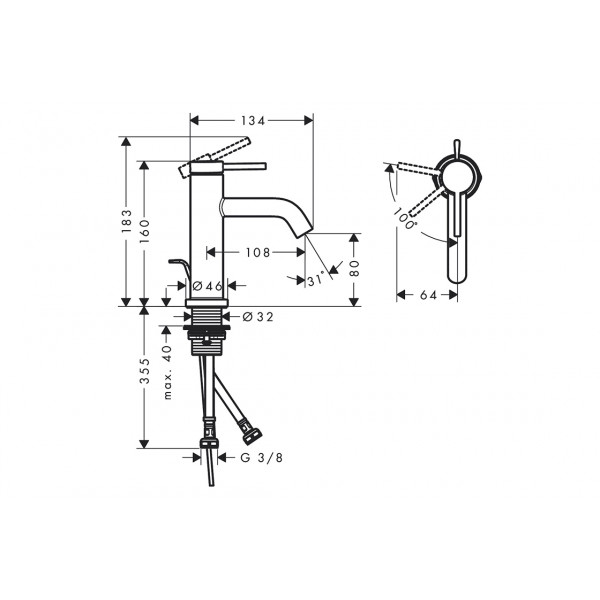 Змішувач для умивальника Hansgrohe Tecturis S 80 CoolStart, чорний хром (73302340)