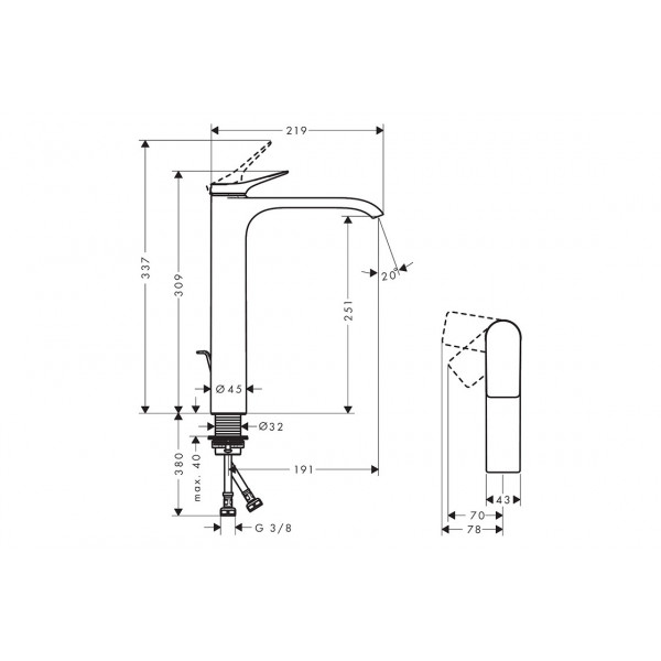 Смеситель для умывальника Hansgrohe Vivenis 250 CoolStart, бронзовый (75044140)