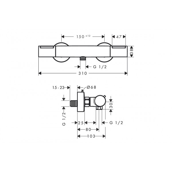 Смеситель для душа Hansgrohe с термостатом для душа Ecostat Element, черный хром (13346340)
