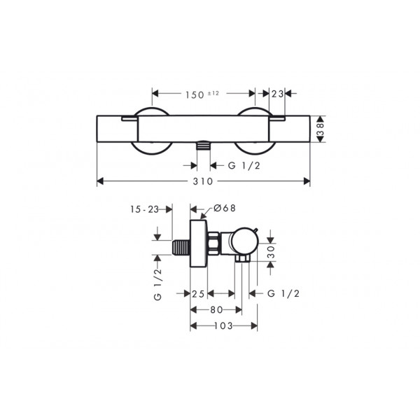 Змішувач для душу Hansgrohe з термостатом для душу з обмежувачем температури Ecostat Fine, хром (13323000)