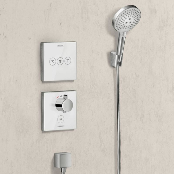 Змішувач для душу Hansgrohe Термостат прихованого монтажу ShowerSelect Glass Highﬂow, хром/білий (15735400)