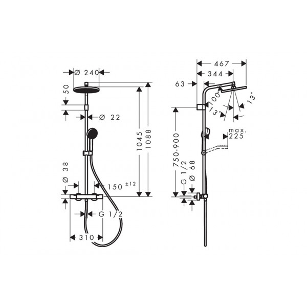 Душевая система Hansgrohe Activera S 240 1jet EcoSmart+ Ecostat Fine Varia, черный (28083670)
