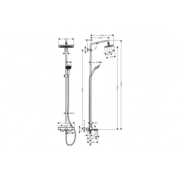 Душевая система Hansgrohe Croma E Showerpipe 280 1jet с термостатом для ванны, хром (27687000)