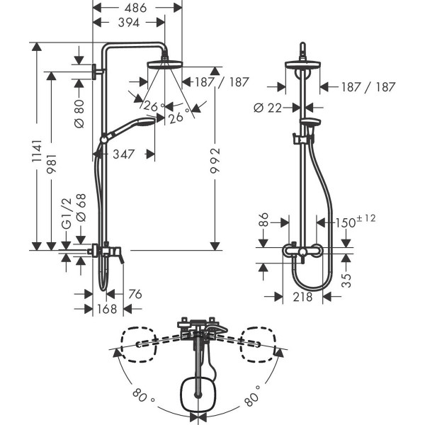 Душевая система Hansgrohe Croma Select E 180 2jet Showerpipe со смесителем, хром/белый (27258400)