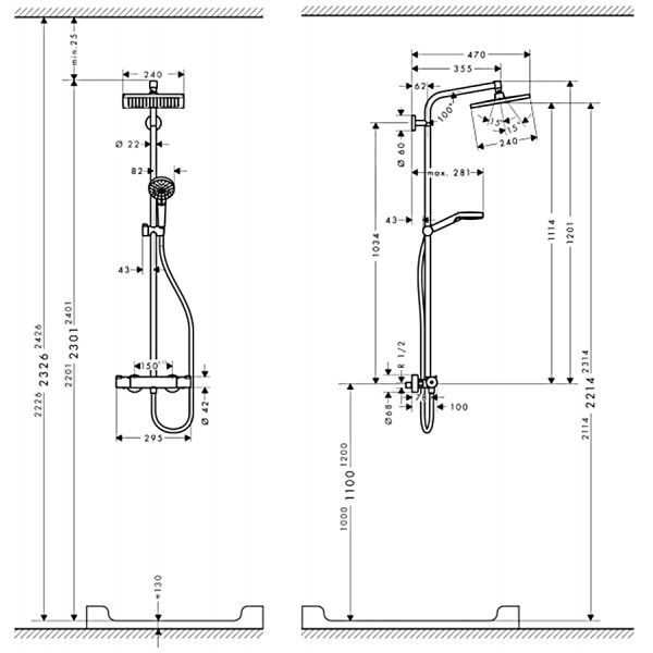 Душевая система Hansgrohe Crometta E Showerpipe 240 1jet с термостатом, хром (27271000)
