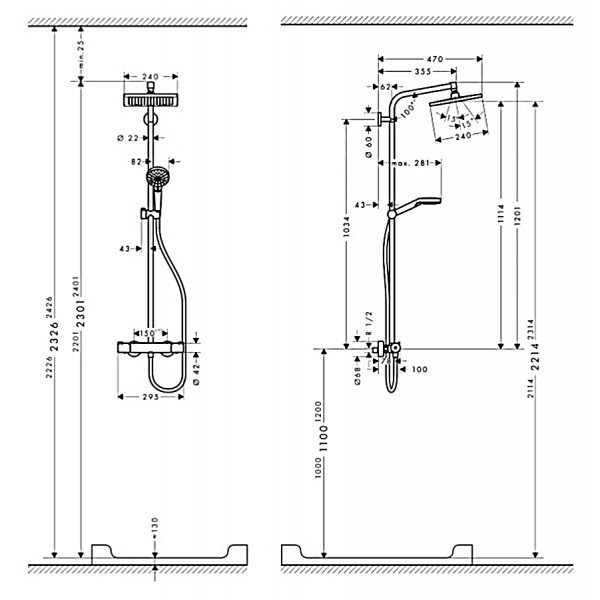Душевая система Hansgrohe Crometta E Showerpipe EcoSmart 240 1jet с термостатом: 9 л/мин, хром (27281000)