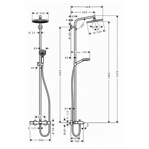 Душевая система Hansgrohe Crometta S Showerpipe 240 1jet для ванны с термостатом, хром (27320000)
