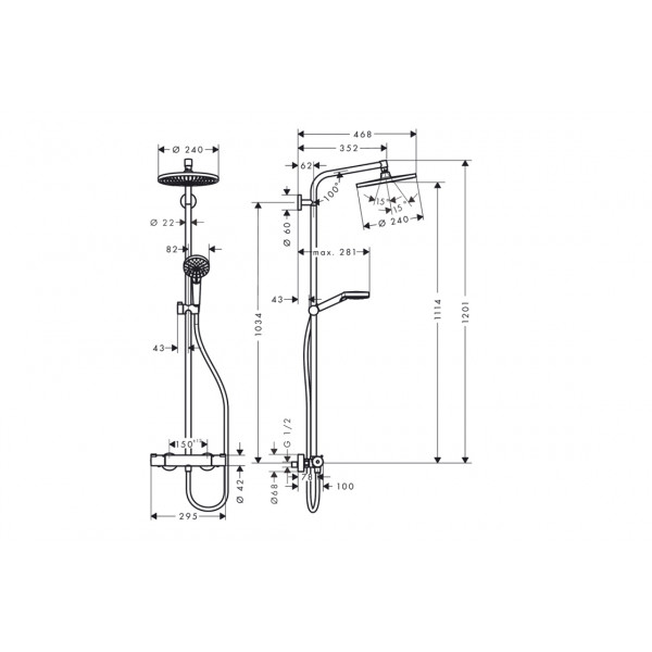Душевая система Hansgrohe Crometta S Showerpipe 240 1jet с термостатом, хром (27267000)