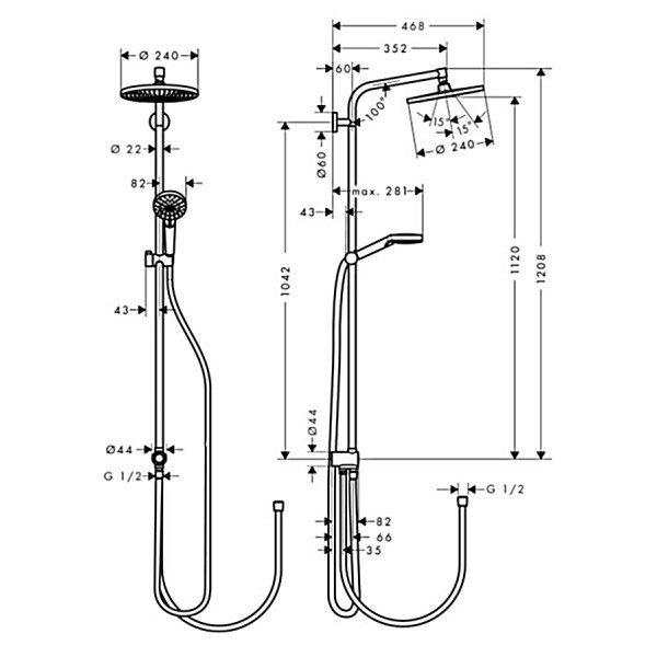 Душова система Hansgrohe Crometta S Showerpipe Reno 240 1jet без змішувача, хром (27270000)