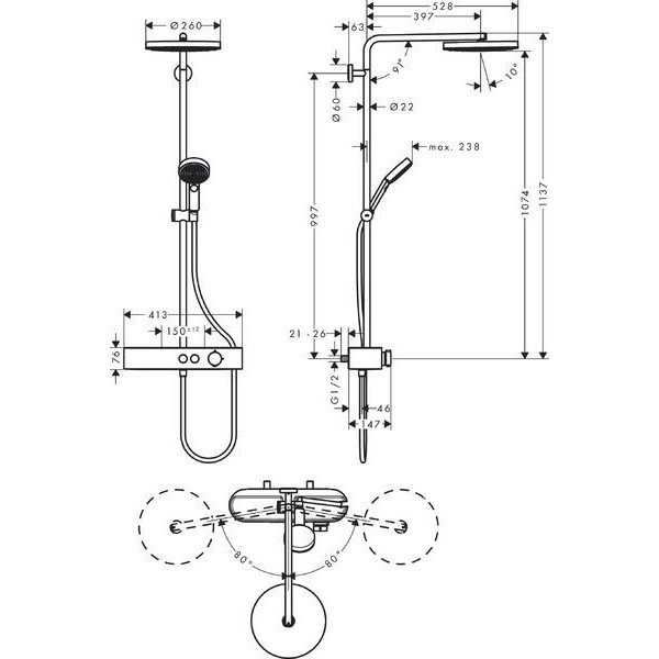 Душевая система Hansgrohe Pulsify S Showerpipe 260 1jet 400 EcoSmart, хром (24221000)
