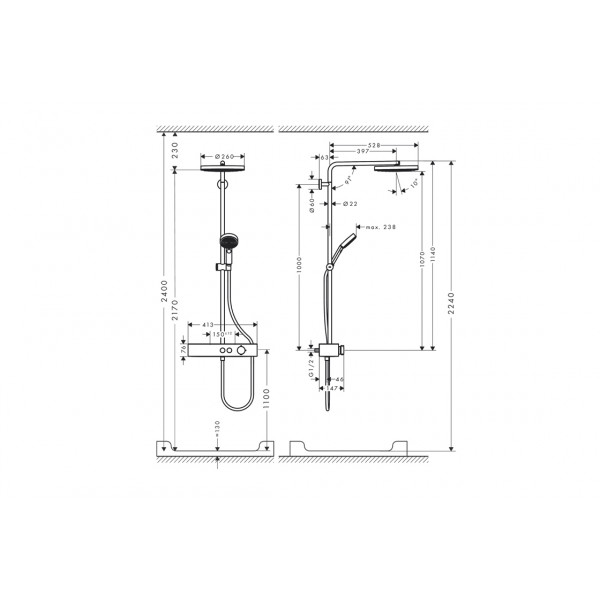Душова система Hansgrohe Pulsify S Showerpipe 260 1jet 400, бронзовий (24220140)