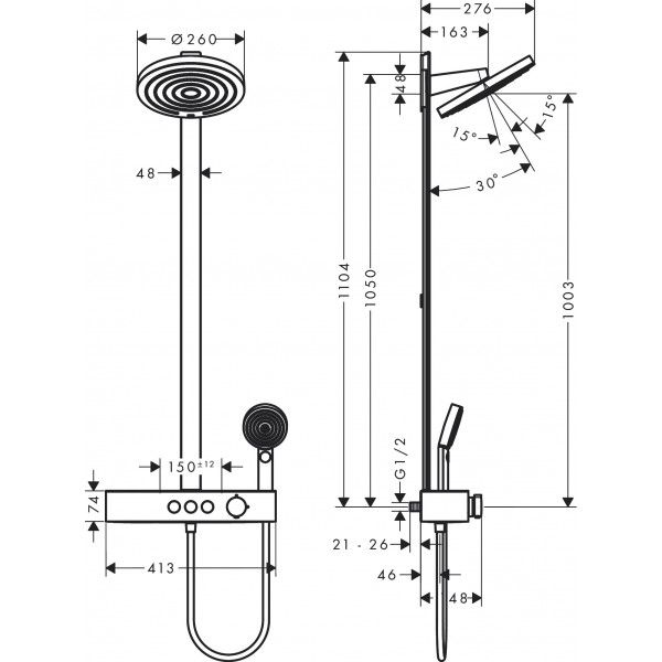 Душова система Hansgrohe Pulsify S Showerpipe 260 2jet 400, хром (24240000)