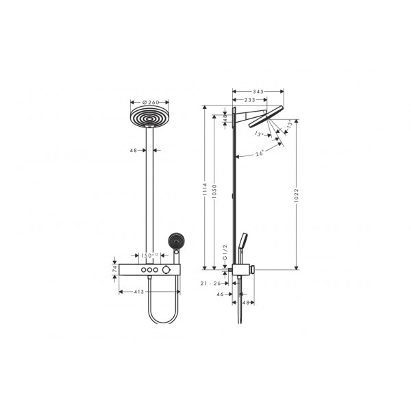 Душевая система Hansgrohe Pulsify S Showerpipe 260 2jet 400, бронзовый (24240140)