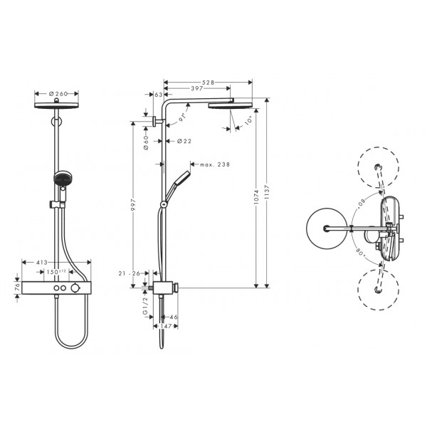 Душевая система Hansgrohe Pulsify Showerpipe 260 1jet 400 EcoSmart, черный хром (24221340)