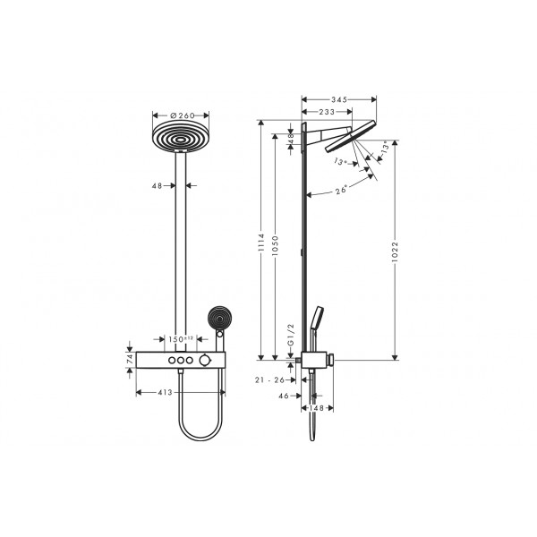 Душевая система Hansgrohe Pulsify Showerpipe 260 2jet 400 EcoSmart, черный хром (24241340)