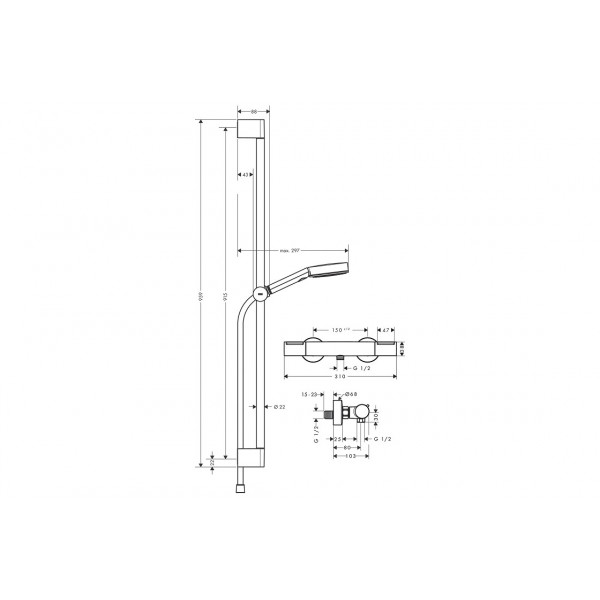Душевая система Hansgrohe Душевой набор Pulsify Select S 105 3jet 90 см Relaxation EcoSmart с Ecostat Element, чёрный (24271670)