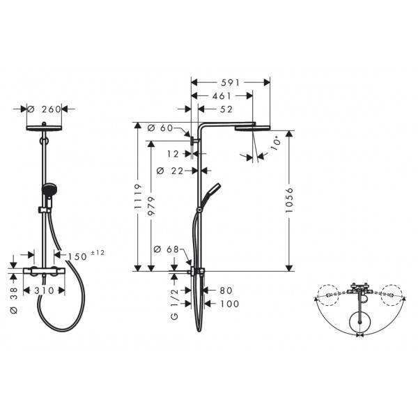 Душевая система Hansgrohe Pulsify S Puro Showerpipe 260 1jet EcoSmart с Ecostat Fine лейка 3jet, черный (24237340)