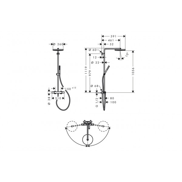 Душевая система Hansgrohe Pulsify S Puro Showerpipe 260 1jet с Ecostat Fine, белый (24222700)