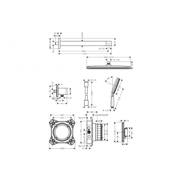Душевая система Hansgrohe скрытого монтажа Raindance Alive Q 210/340 1jet 6 в1, хром (24620000)
