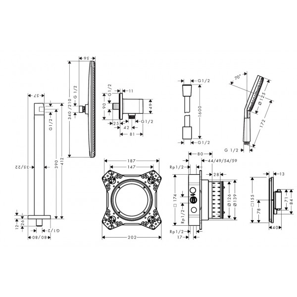 Душевая система Hansgrohe скрытого монтажа Raindance Alive Q 210/340 1jet 6 в1, черный (24620670)