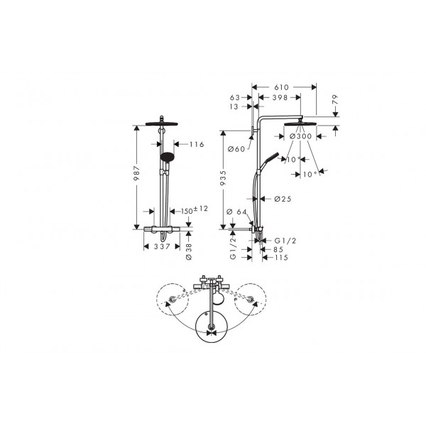 Душевая система Hansgrohe Raindance Alive S Puro 300 1jet EcoSmart с Ecostat Element, черный хром (24593340)