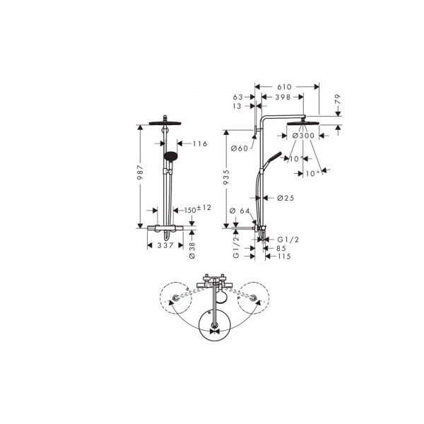 Душевая система Hansgrohe Raindance Alive S Puro 300 1jet с Ecostat Element, золотой (24592990)