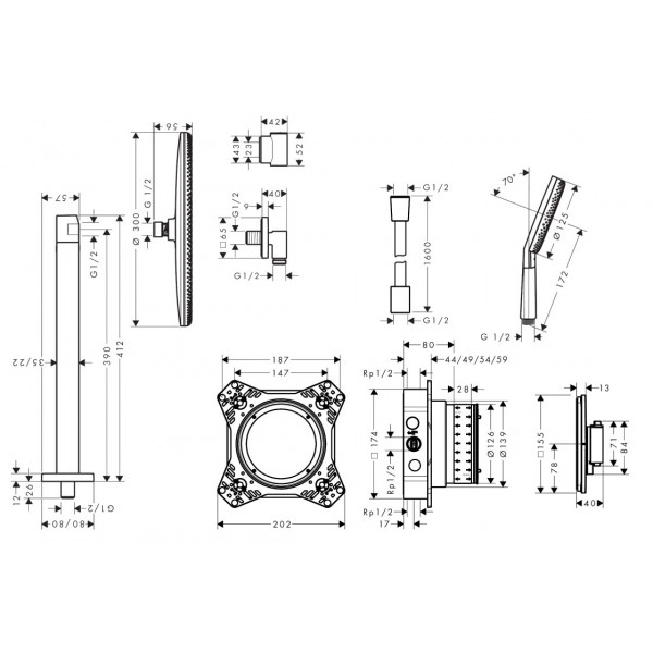 Душевая система Hansgrohe Душевой комплект Raindance Alive S 300 1jet 6 в1 (24630670), черный (24630670)